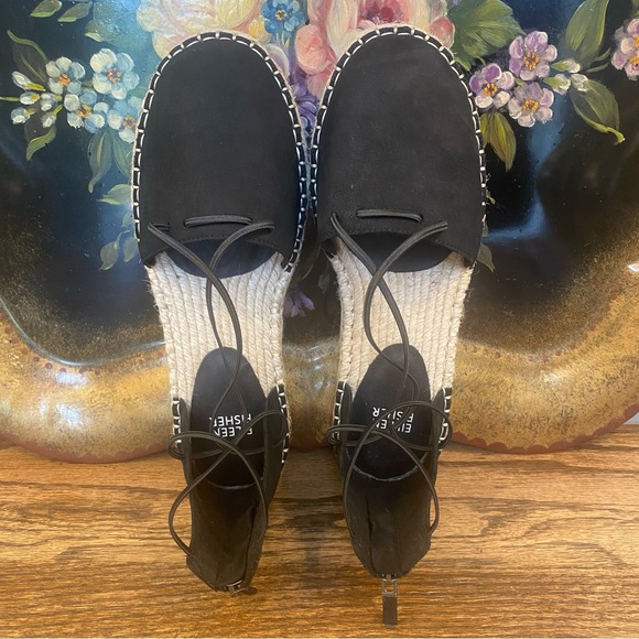 Eileen Fisher Lace Up Espadrille Sandal Black Size 7 - Picture 5 of 8